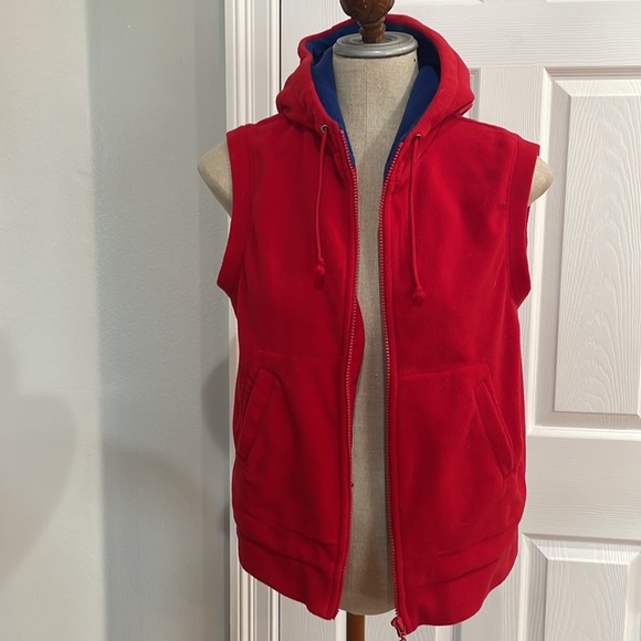 Vintage 90s Gap fleece vest hoodie red full zipper pockets women’s size M medium - Picture 3 of 12